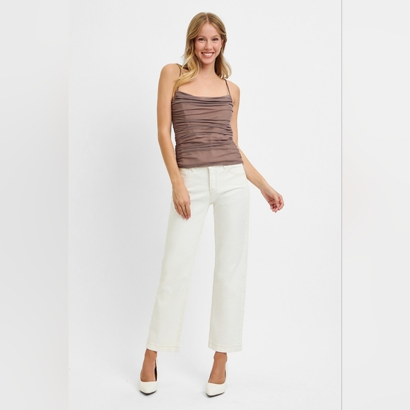 RISEN Mid Rise Tummy Control Straight Ankle Jeans Stretch Cream Various NEW - Picture 1 of 6
